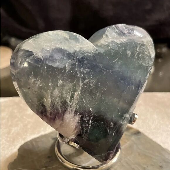 Rare Feather Fluorite Crystal Heart With Stand 365g - Picture 4 of 16
